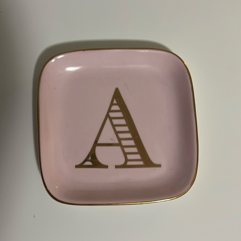 PINK AND GOLD LETTER A CERAMIC JEWELRY TRINKET DISH